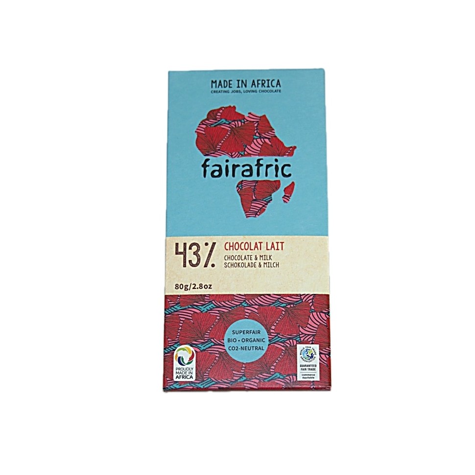 Chocolat lait 43% cacao bio Fairafric