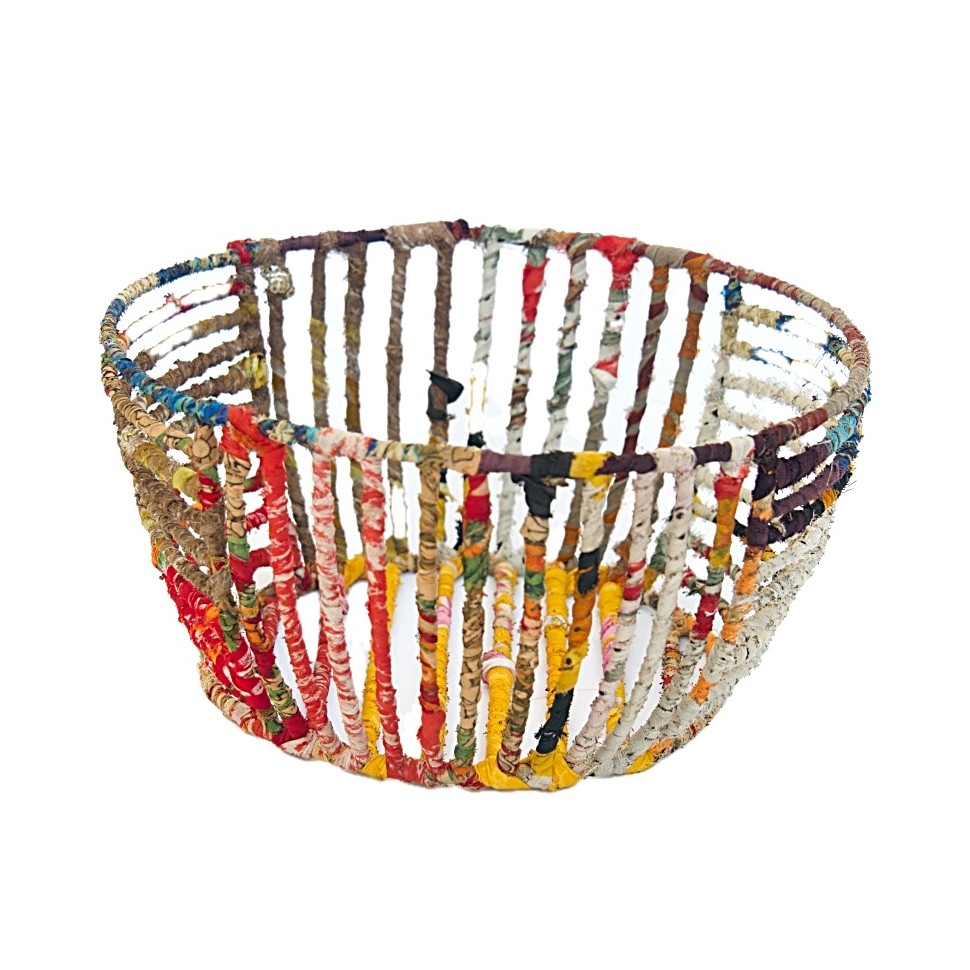 Corbeille ronde sari multicolore