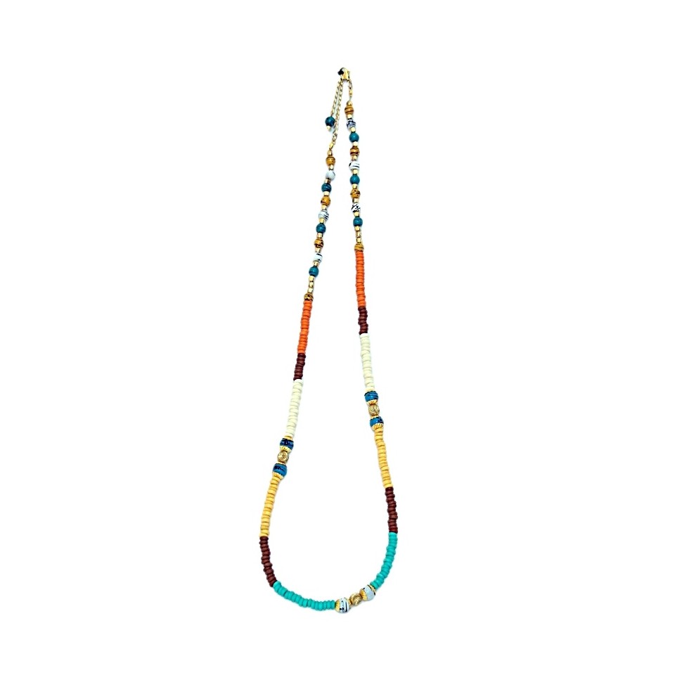 Collier laiton et perles multicolores