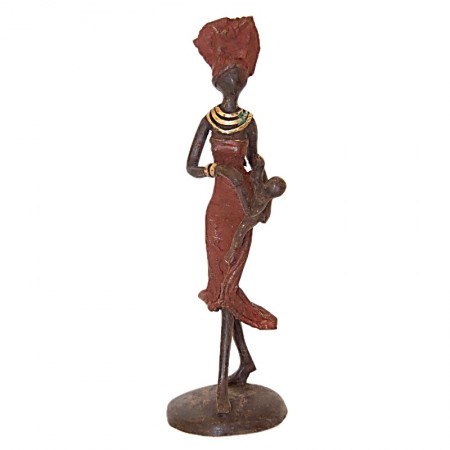 Statue bronze femme en rouge avec bébé