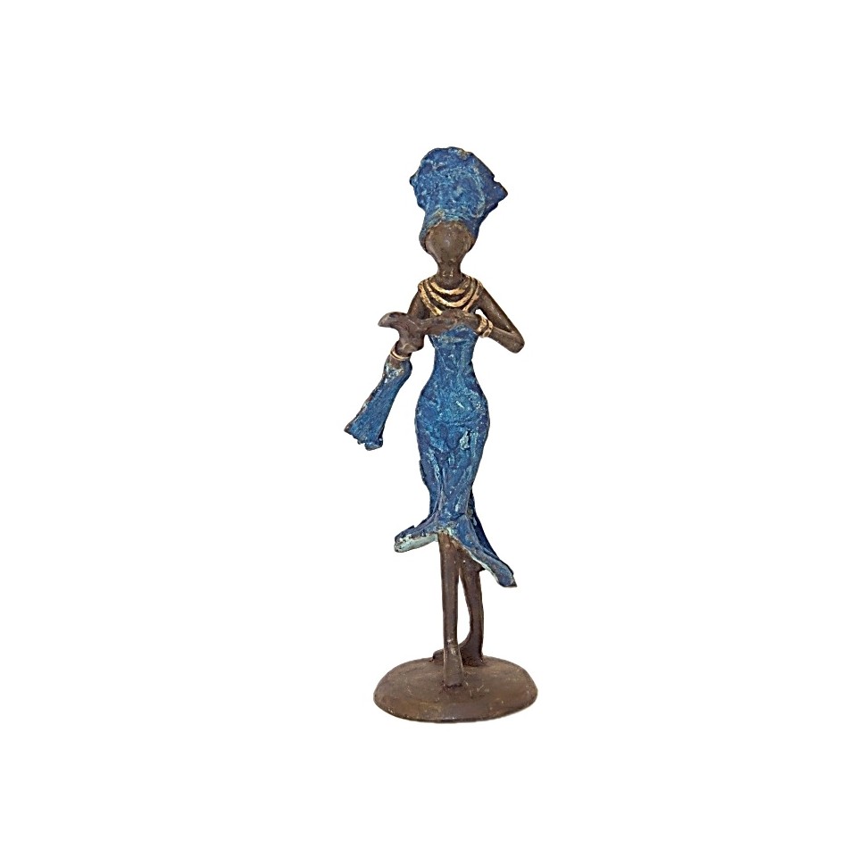 Statue bronze femme en bleu lisant