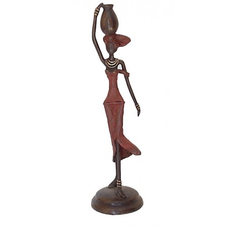 Statue bronze femme en rouge avec amphore