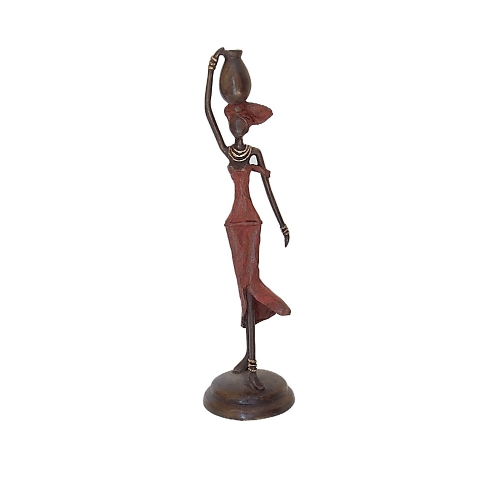 Statue bronze femme en rouge avec amphore