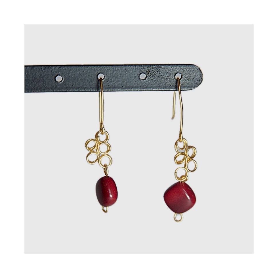 Boucles d'oreilles tagua rouge