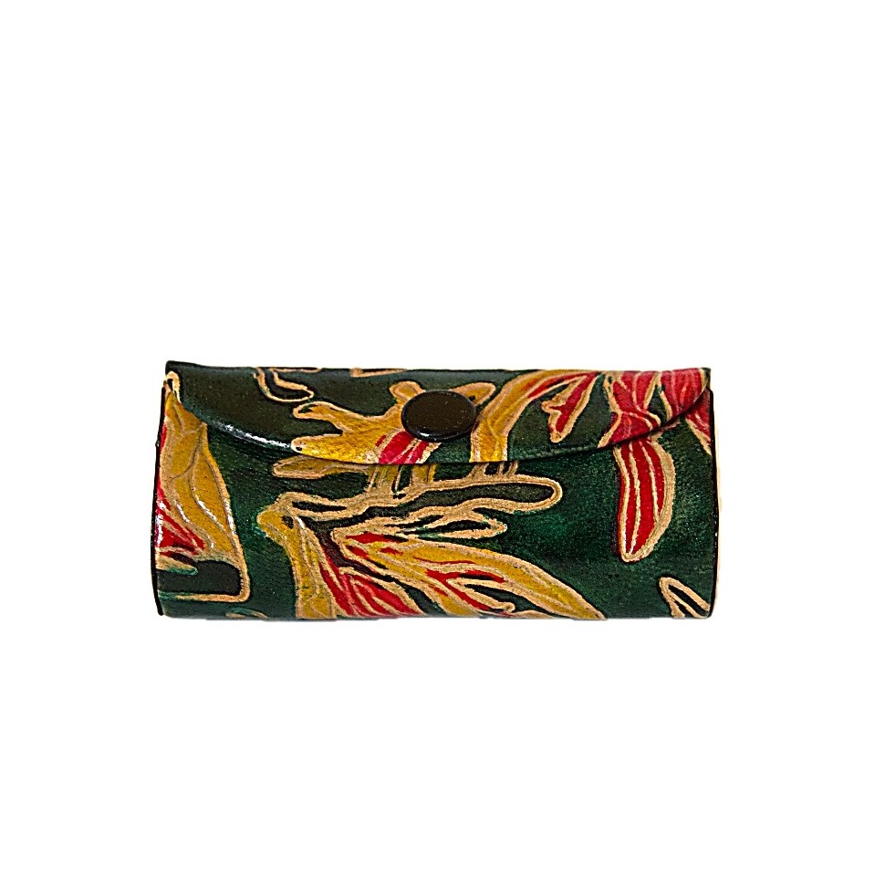 Etui rouge à lèvres cuir vert coraux