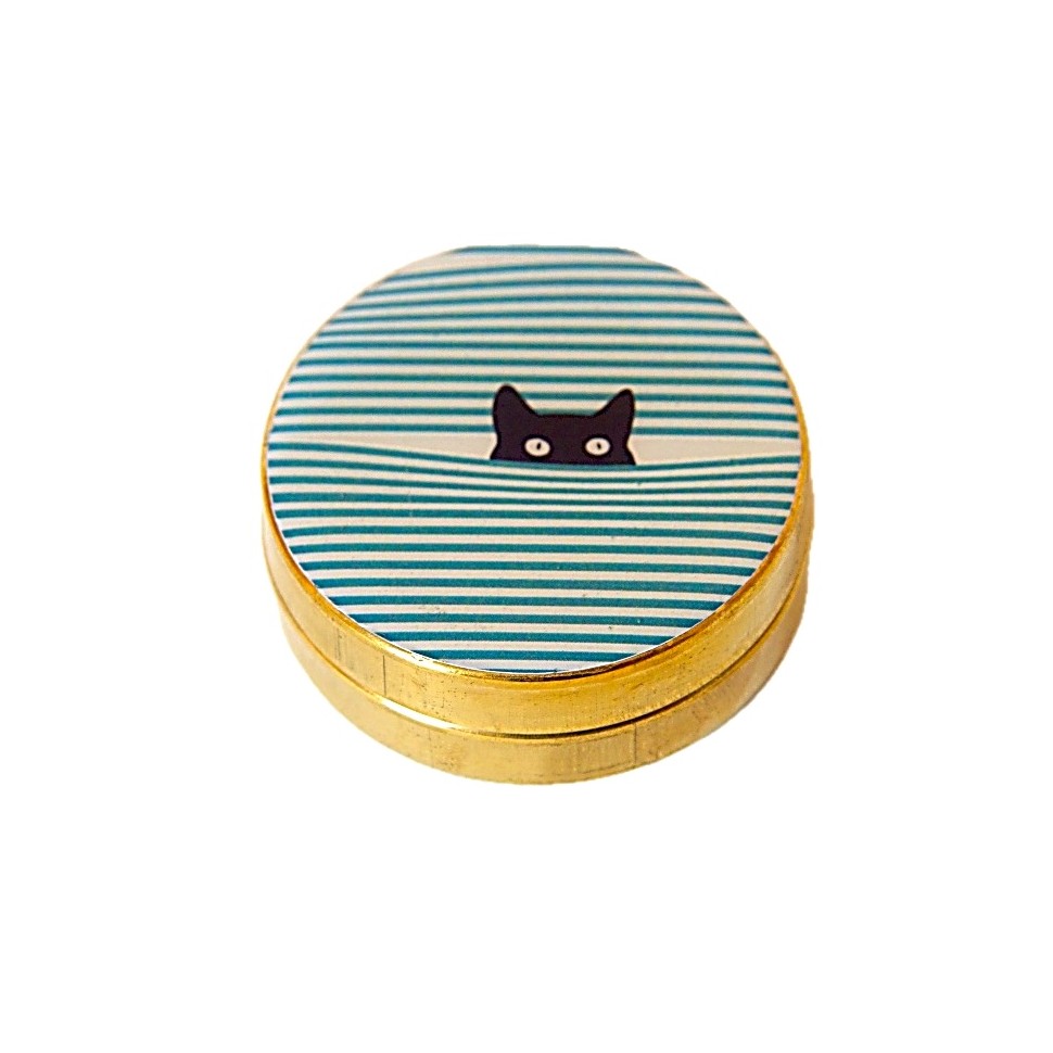 Boîte ronde laiton et résine motif chat