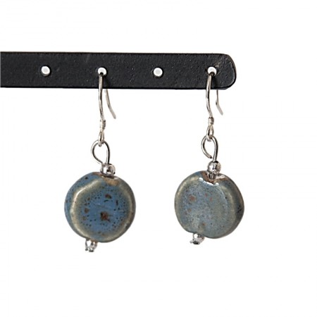 Boucles d'oreilles disque céramique bleue