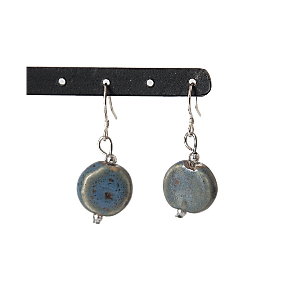 Boucles d'oreilles disque céramique bleue