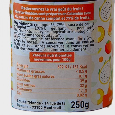 Tartinable de mangue bio ingrédients