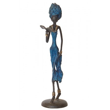 Statue bronze femme lisant en bleu