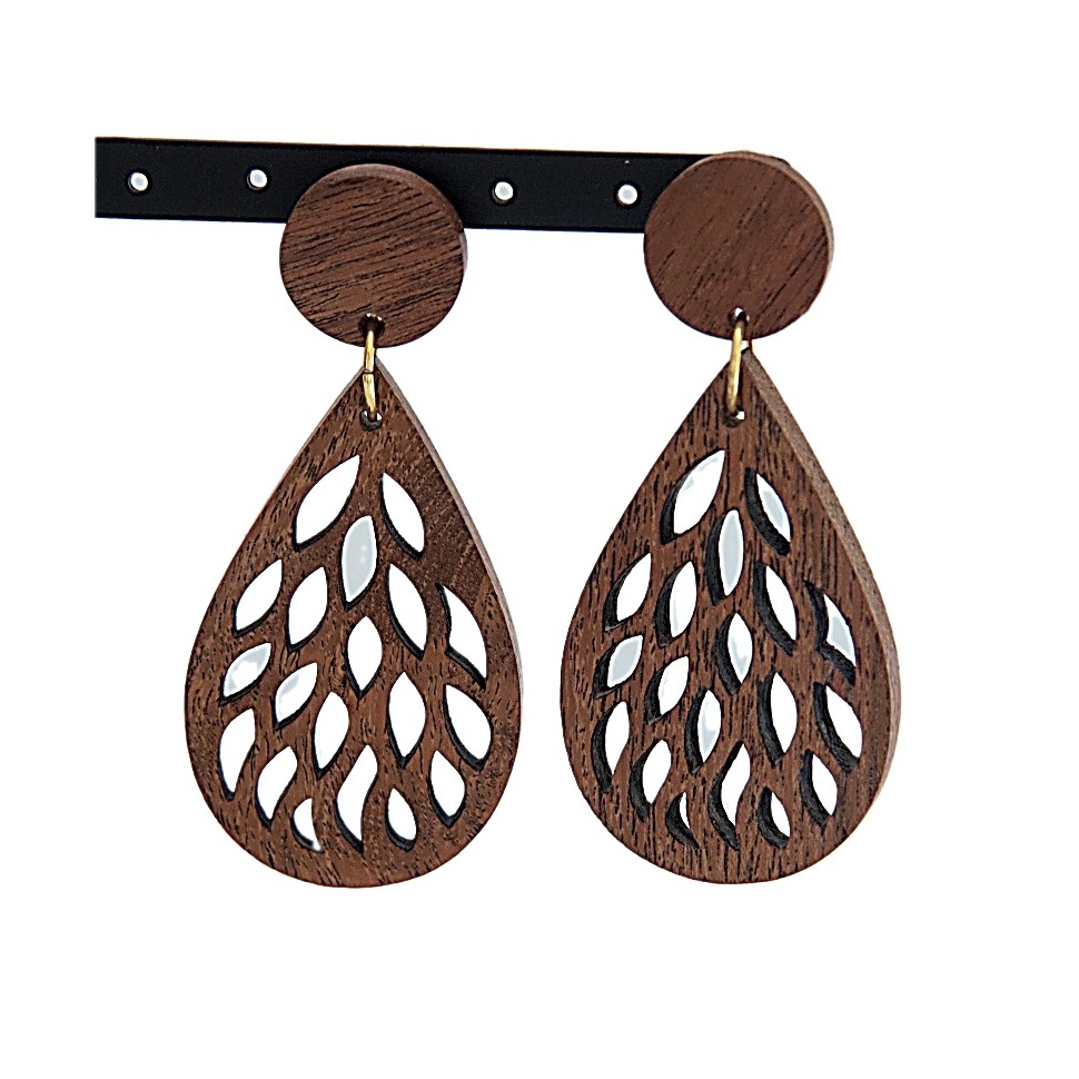 Boucles d'oreilles gouttes bois acacia