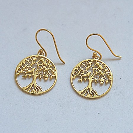 Boucles d'oreilles arbre de vie laiton doré