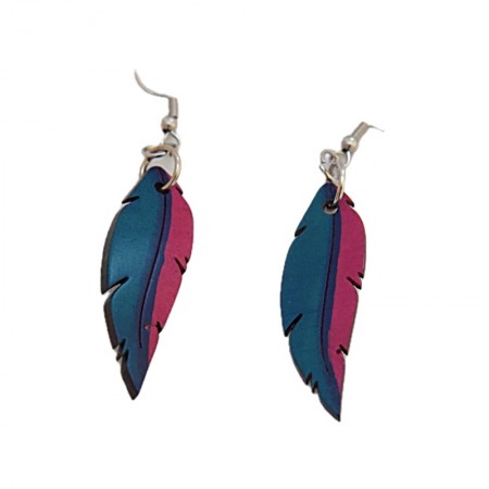 Boucles d'oreilles plumes en calebasse