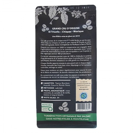 Café bio moulu Triunfo Mexique 250 g info