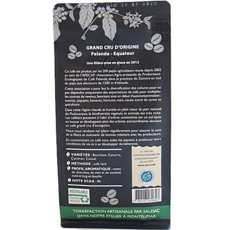 Café bio grains Palanda Equateur 250 g info