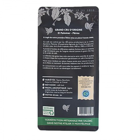 Café bio moulu El Palomar Pérou 250 g info