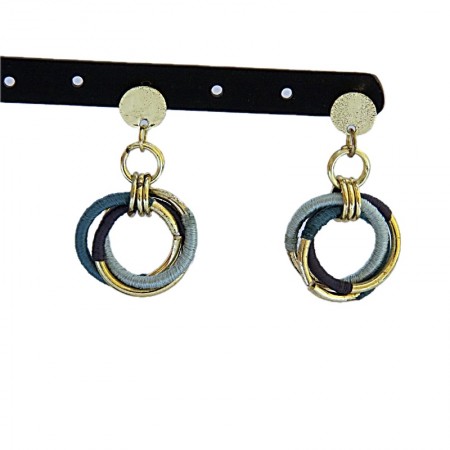 Boucles d'oreilles 3 cercles laiton et soie