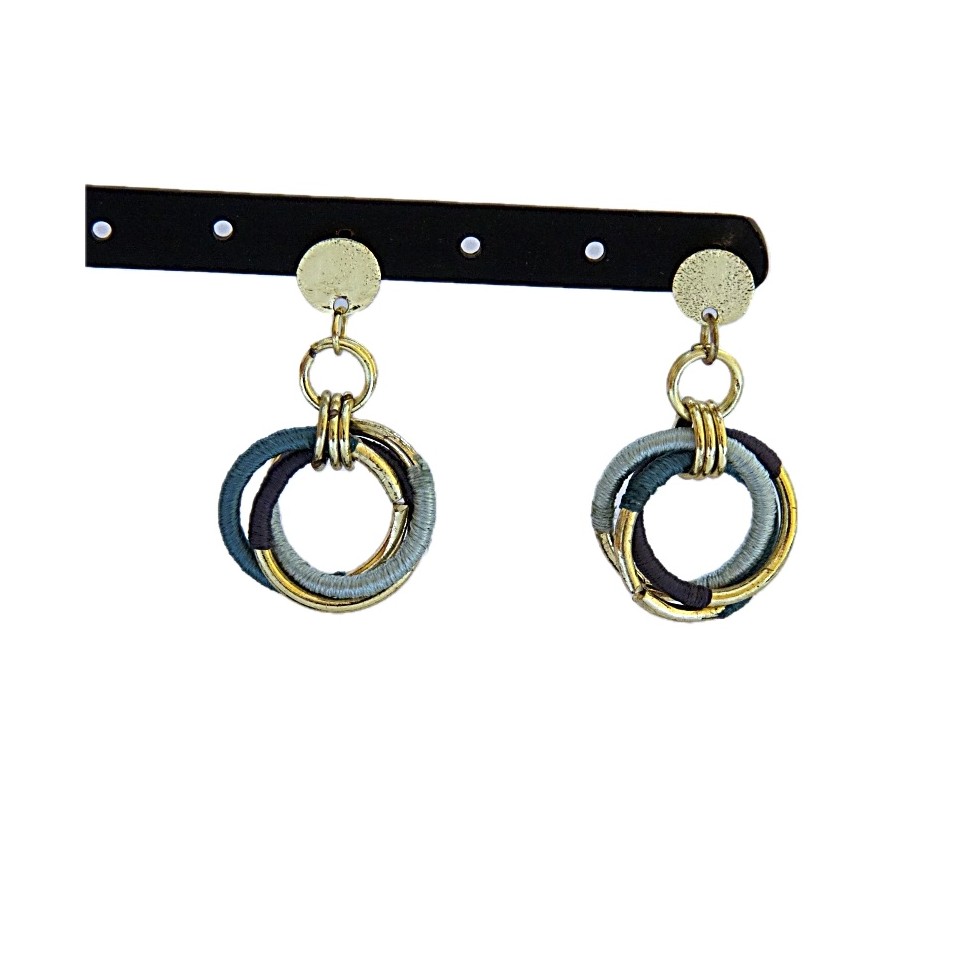 Boucles d'oreilles 3 cercles laiton et soie