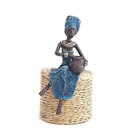 Statue bronze femme en bleu avec amphore