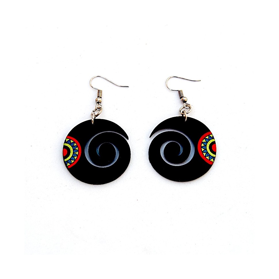 Boucles d'oreilles rondes spirales en calebasse