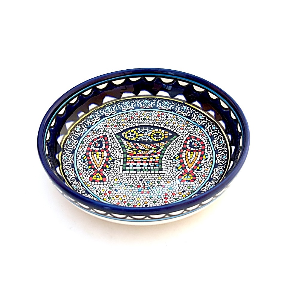 Plat rond creux céramique poissons