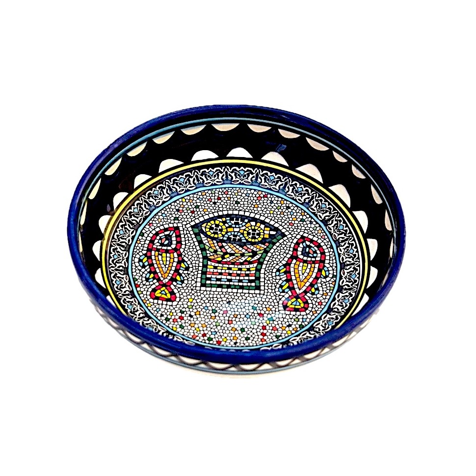 Plat rond creux céramique poissons