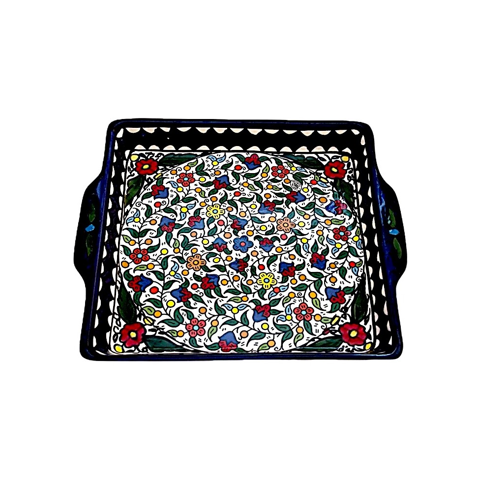 Plat carré céramique fleurs multicolores