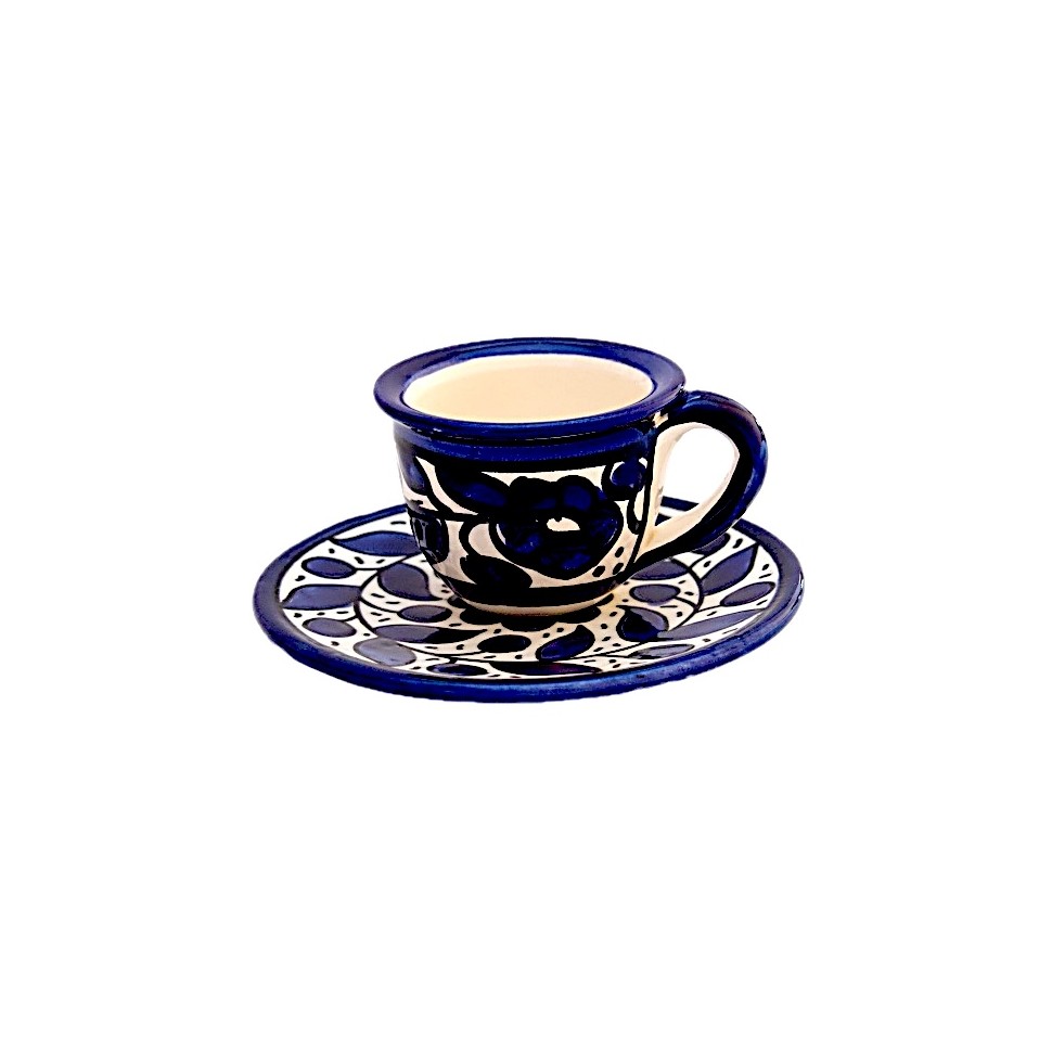 Tasse café et sous tasse céramique fleurs bleues