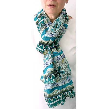Echarpe coton bio bleu vert