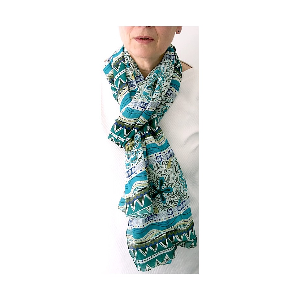 Echarpe coton bio bleu vert