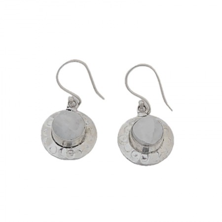 Boucles d'oreilles rondes laiton argenté et pierre de lune