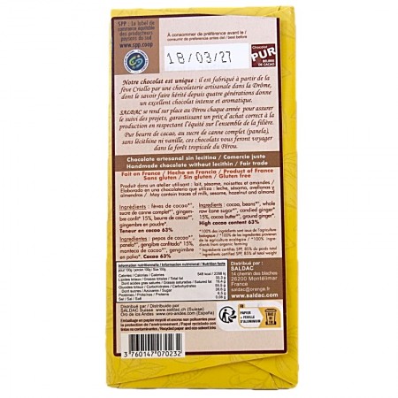 Chocolat noir gingembre El Inti bio info