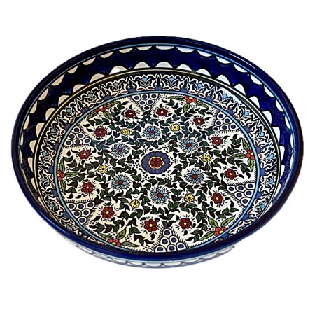 Plat rond creux céramique fleurs multicolores