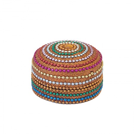 Boîte ronde métal et perles multicolores