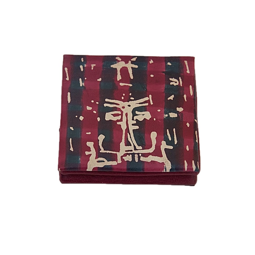 Porte monnaie cuir carré rouge vert