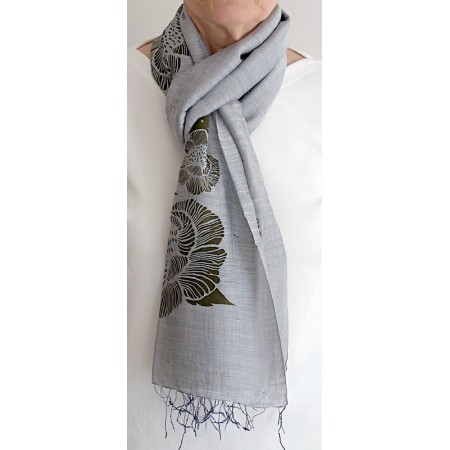 Echarpe viscose et soie gris et vert