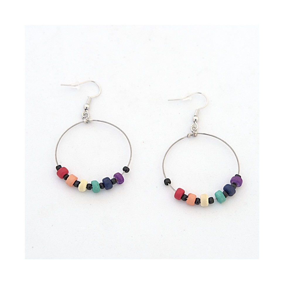 Boucles d'oreilles cercles mini noix coco multicolores