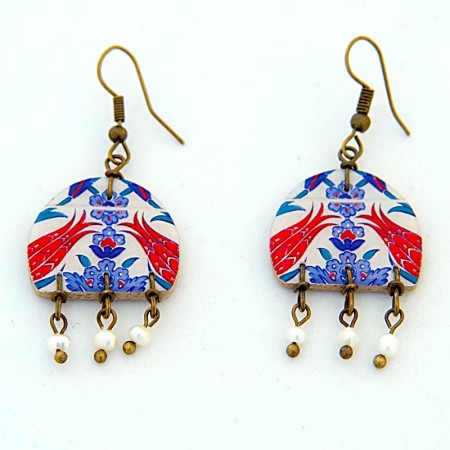 Boucles d'oreilles céramique Rêve rouge bleu