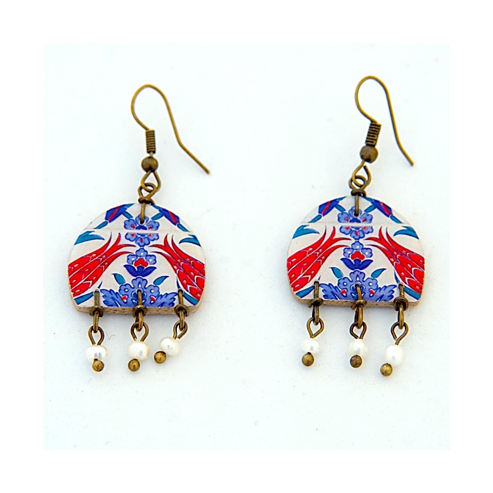 Boucles d'oreilles céramique Rêve rouge bleu