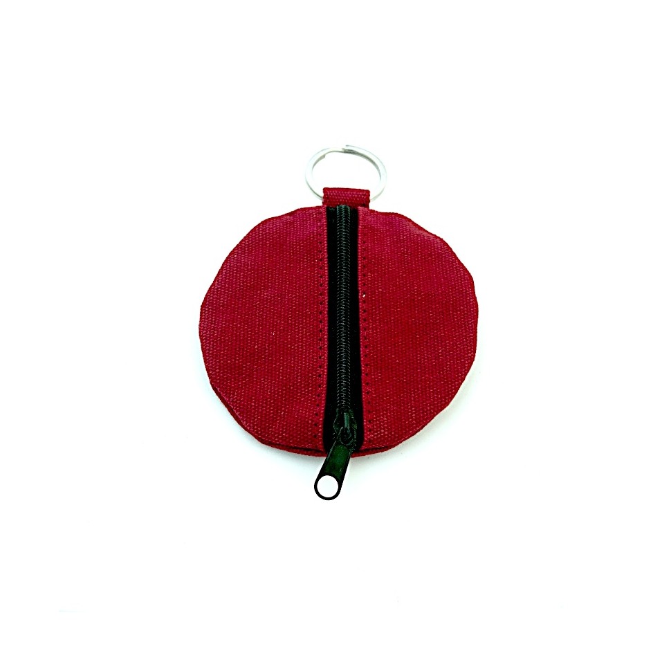 Porte monnaie rond en coton rouge