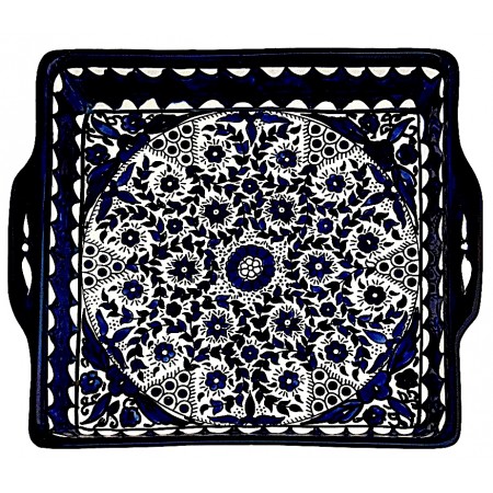 Plat carré céramique fleurs bleues