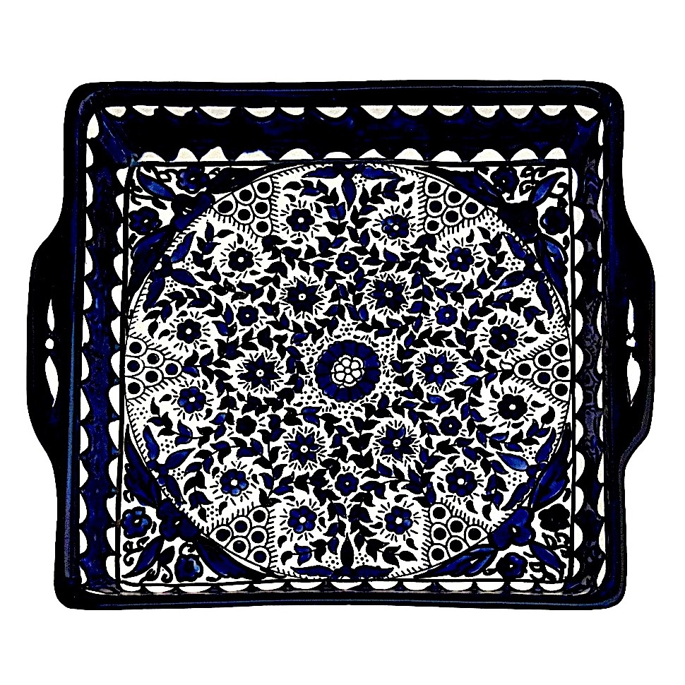 Plat carré céramique fleurs bleues