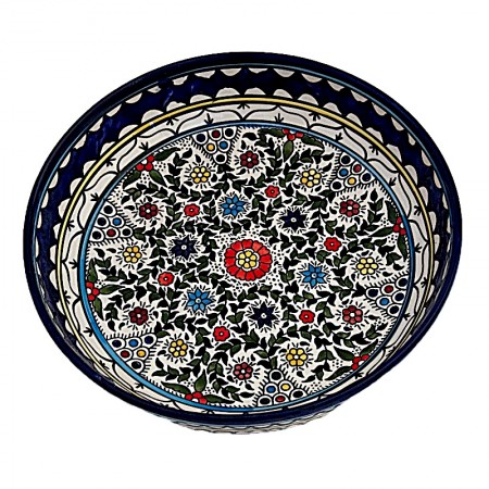 Plat rond creux céramique fleurs multicolores