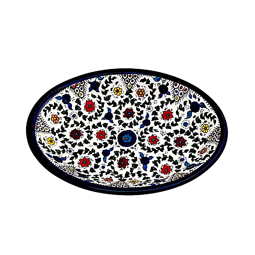 Plat ovale céramique fleurs multicolores