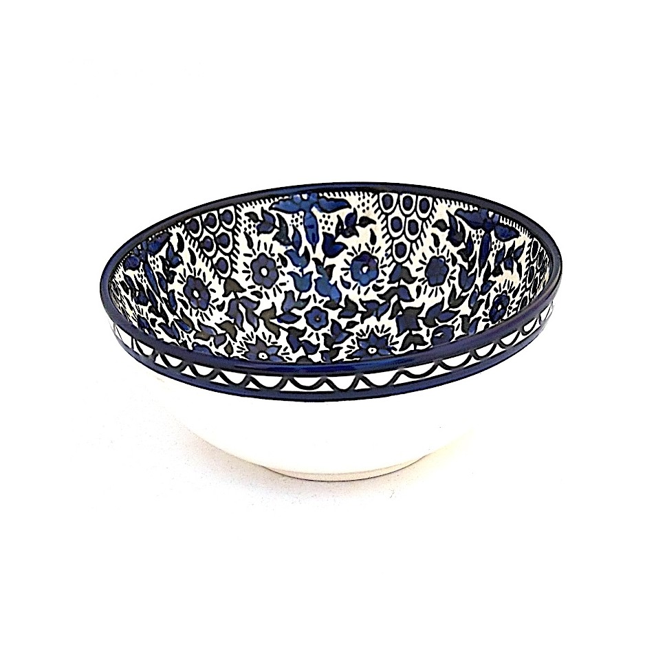 Saladier céramique fleurs bleues