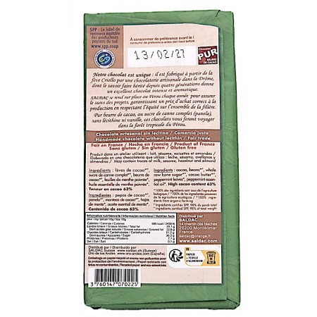 Chocolat noir menthe El Inti bio info
