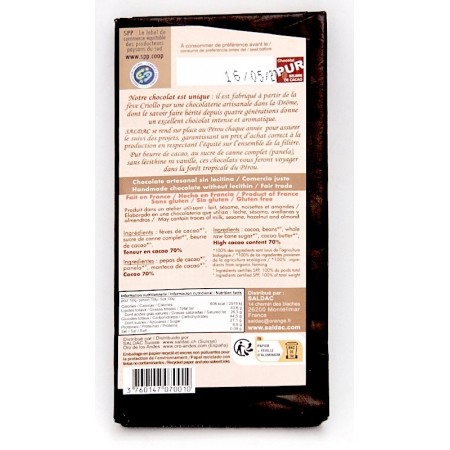 Chocolat noir 70% El Inti bio 100 g infos
