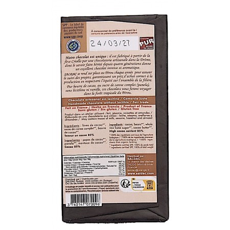 Chocolat noir 85% El Inti bio 100 g infos