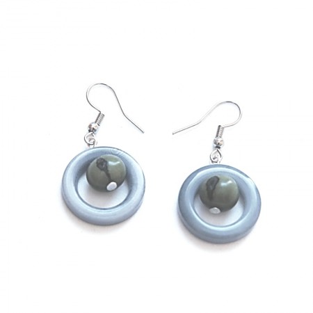 Boucles d'oreilles cercle tagua bleu et açaï vert