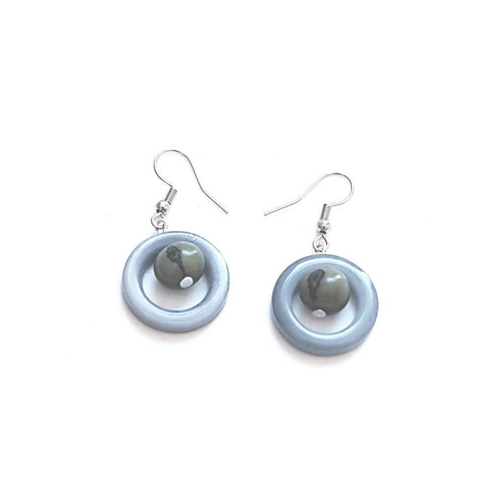 Boucles d'oreilles cercle tagua bleu et açaï vert